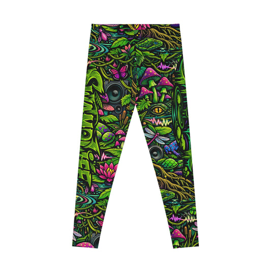 SwampLife Psychedelic Forest Leggings — Neon Mushroom Allover Print
