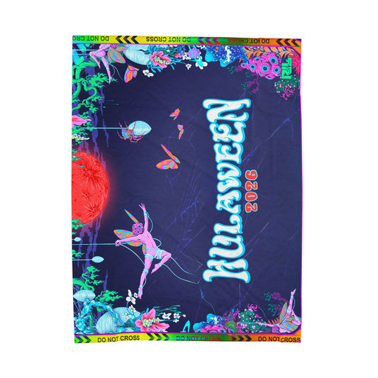 Velveteen Plush Blanket — Neon Floral Surreal Design with 'Velveteen' Text
