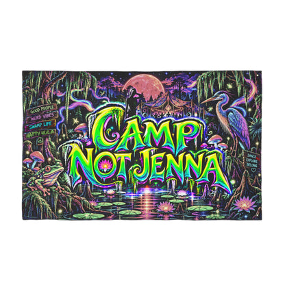 Camp Not Jenna Double-Sided Flag — Neon Psychedelic Camping Banner