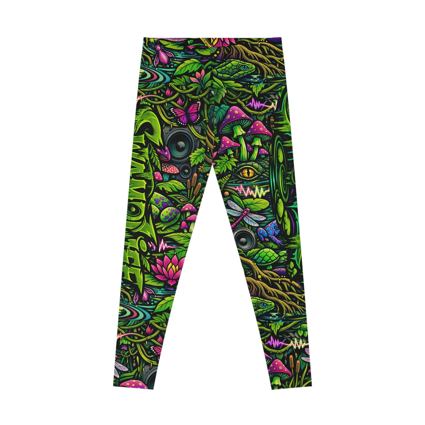 SwampLife Psychedelic Forest Leggings — Neon Mushroom Allover Print