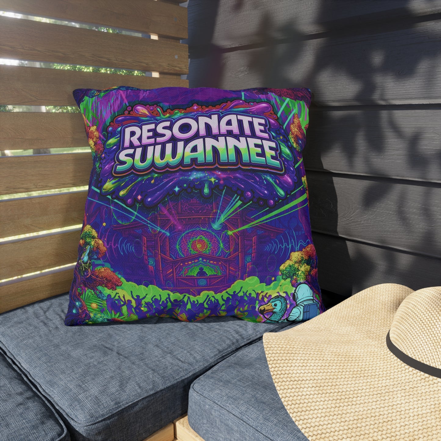 Vibrant Swamplife Outdoor Pillow — Psychedelic Festival Throw Pillow