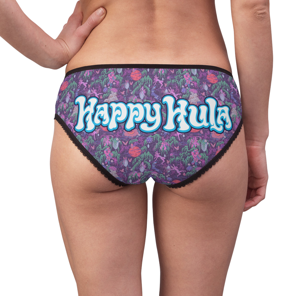 Happy Hula Women's Briefs — Purple Tropical Floral All-Over Print