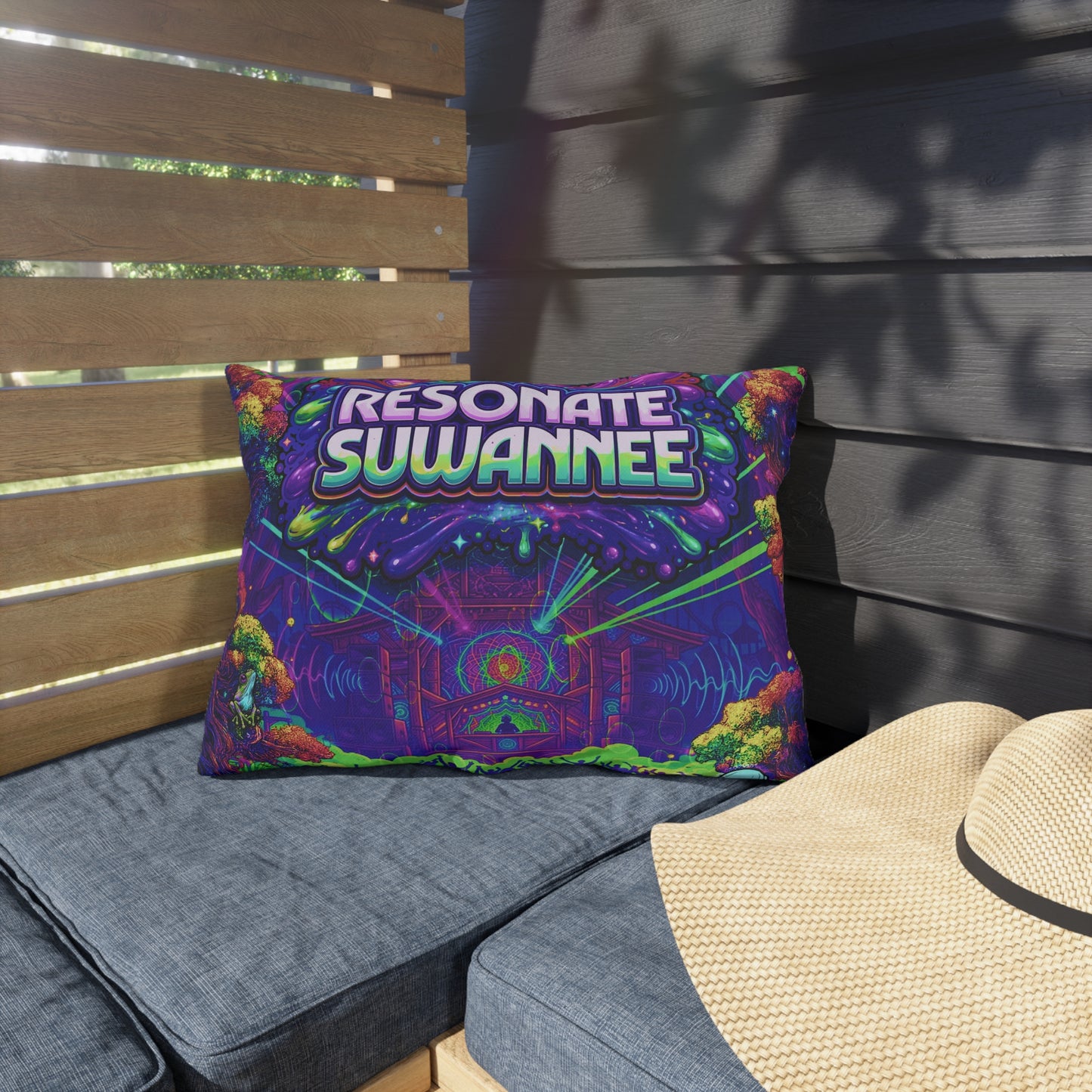 Vibrant Swamplife Outdoor Pillow — Psychedelic Festival Throw Pillow