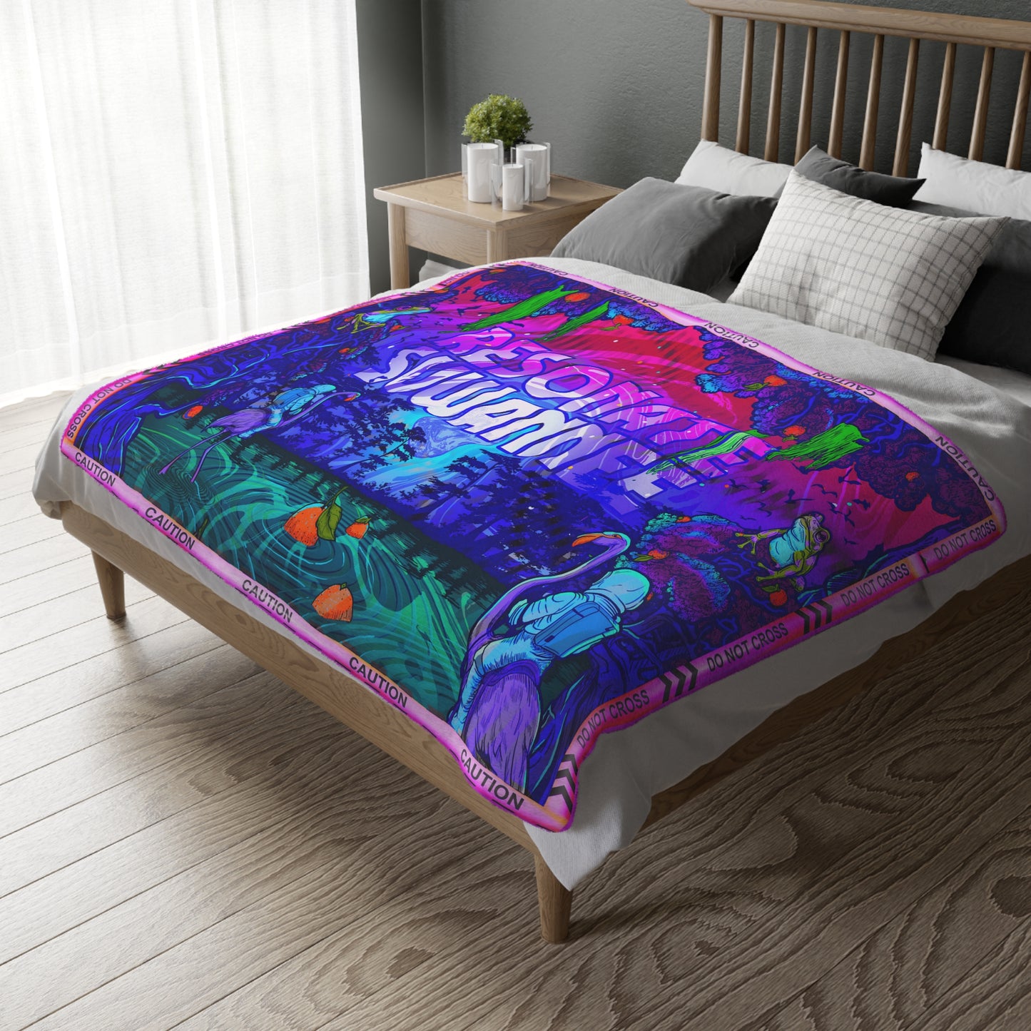Vibrant Psychedelic Festival Blanket — Velveteen Microfiber