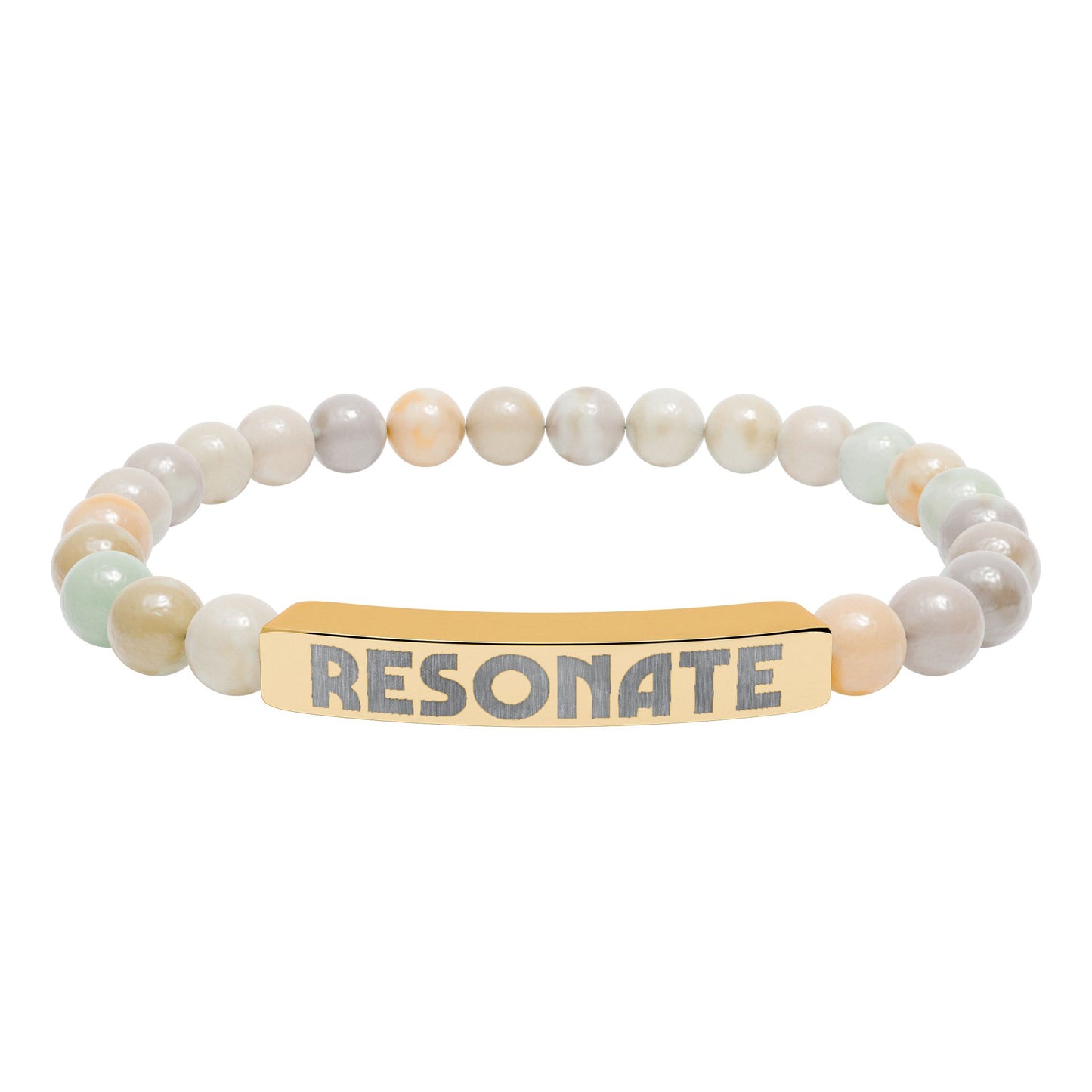 Engraved Natural Stone Stretch Bar Bracelet