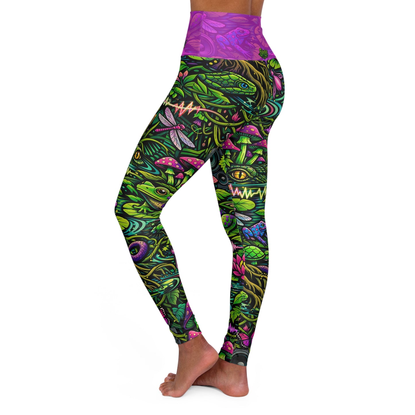 SwampLife Psychedelic Forest Mushroom Print: High-Waisted Yoga Leggings