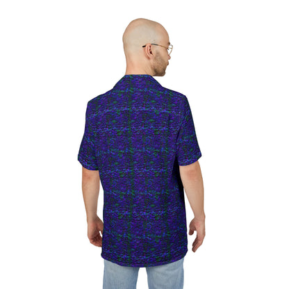 Purple Wave Hawaiian Shirt with Pink Pocket - Retro Tropical Button-Down