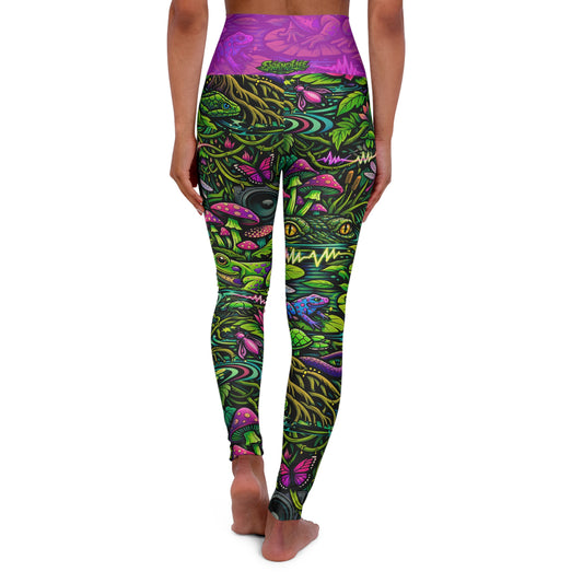 SwampLife Psychedelic Forest Mushroom Print: High-Waisted Yoga Leggings