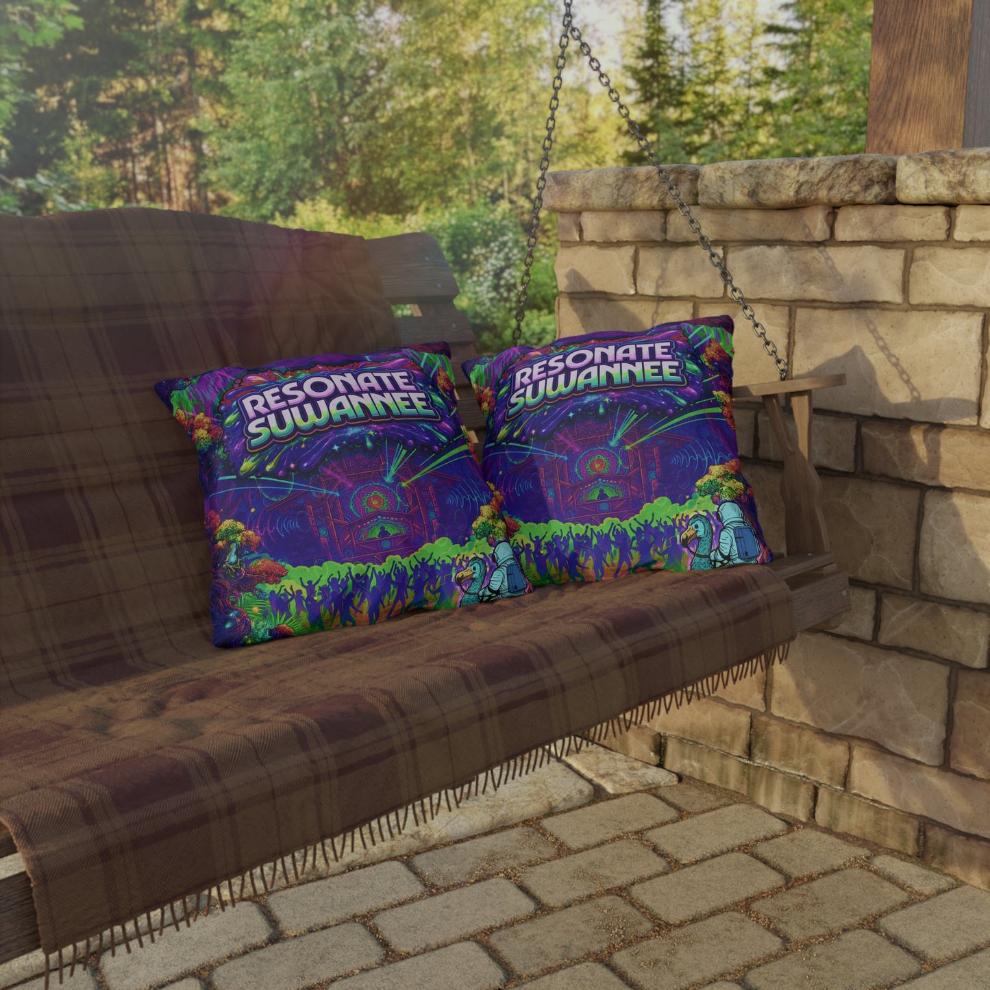Vibrant Swamplife Outdoor Pillow — Psychedelic Festival Throw Pillow