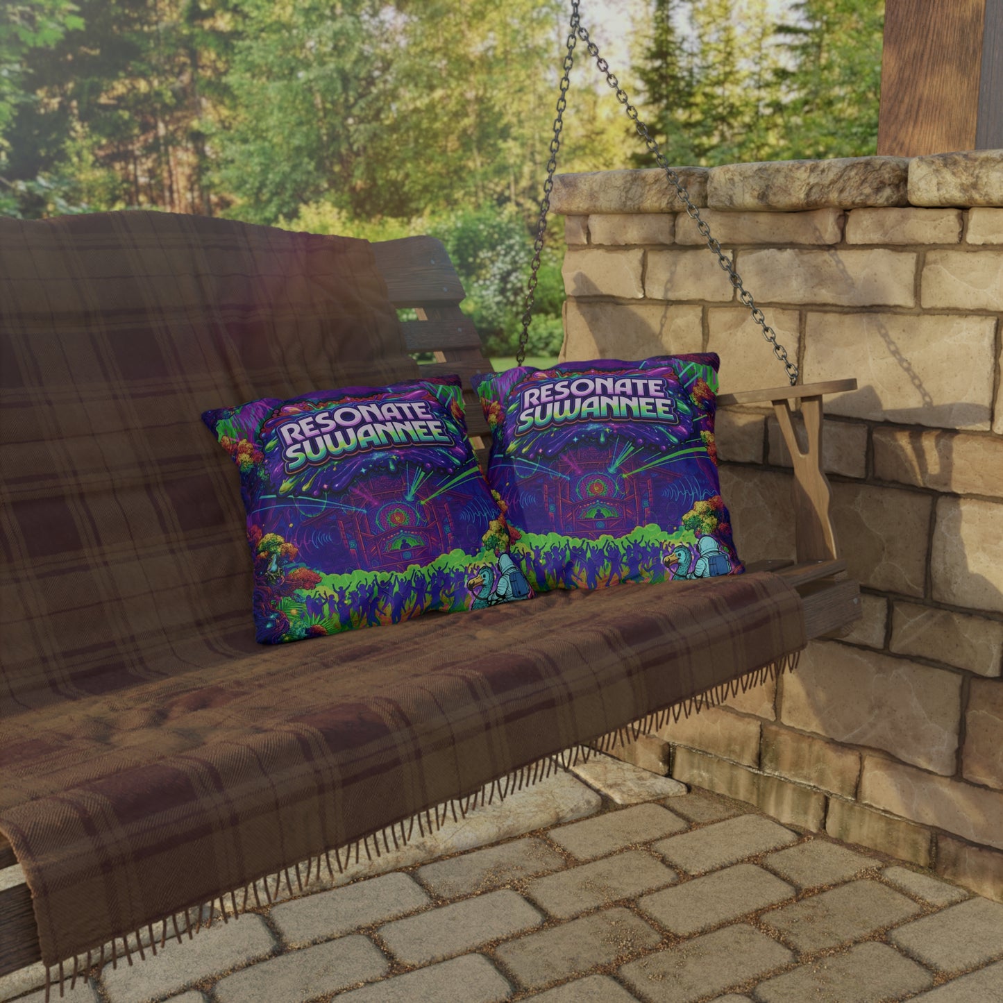 Vibrant Swamplife Outdoor Pillow — Psychedelic Festival Throw Pillow