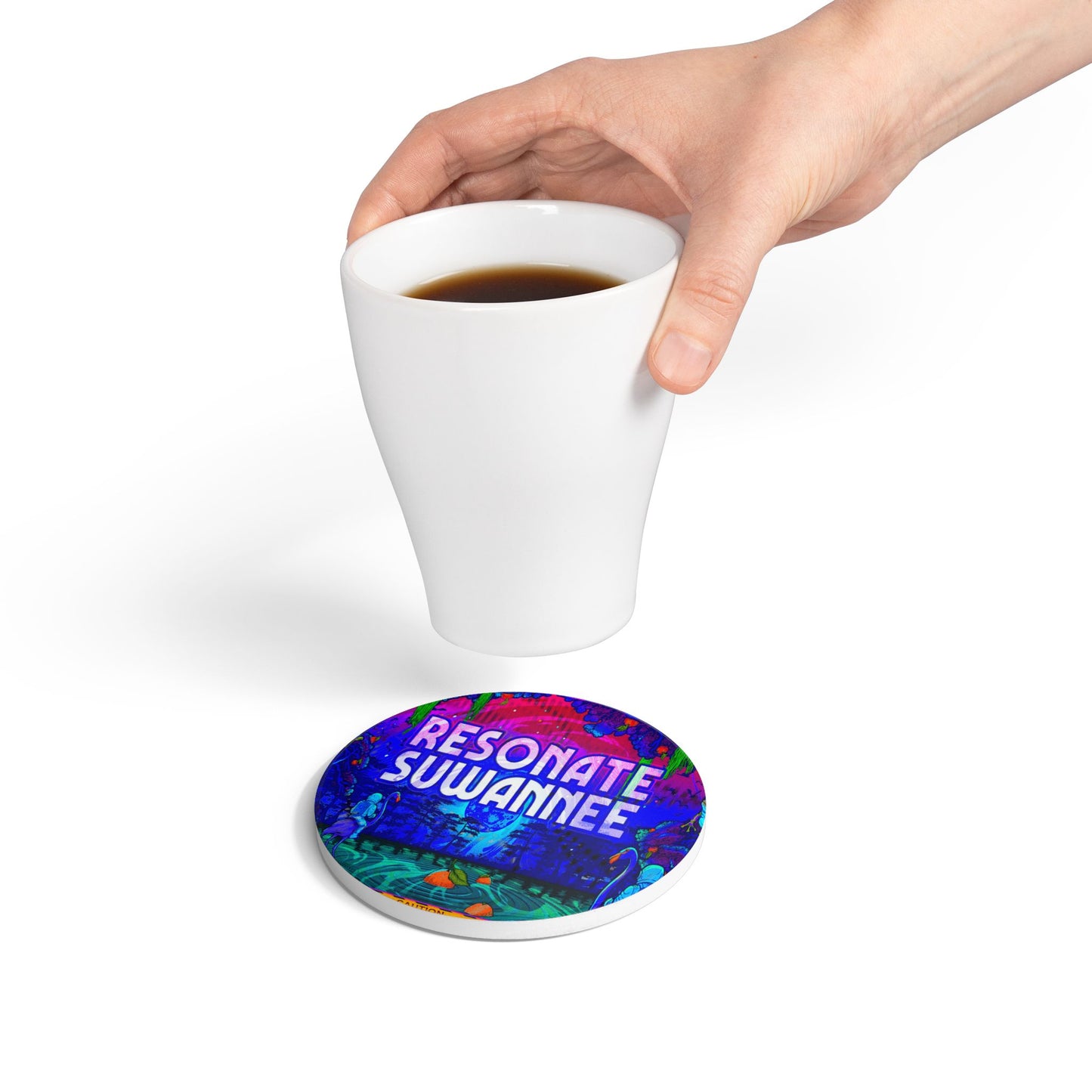 Vibrant Psychedelic Festival Ceramic Coaster