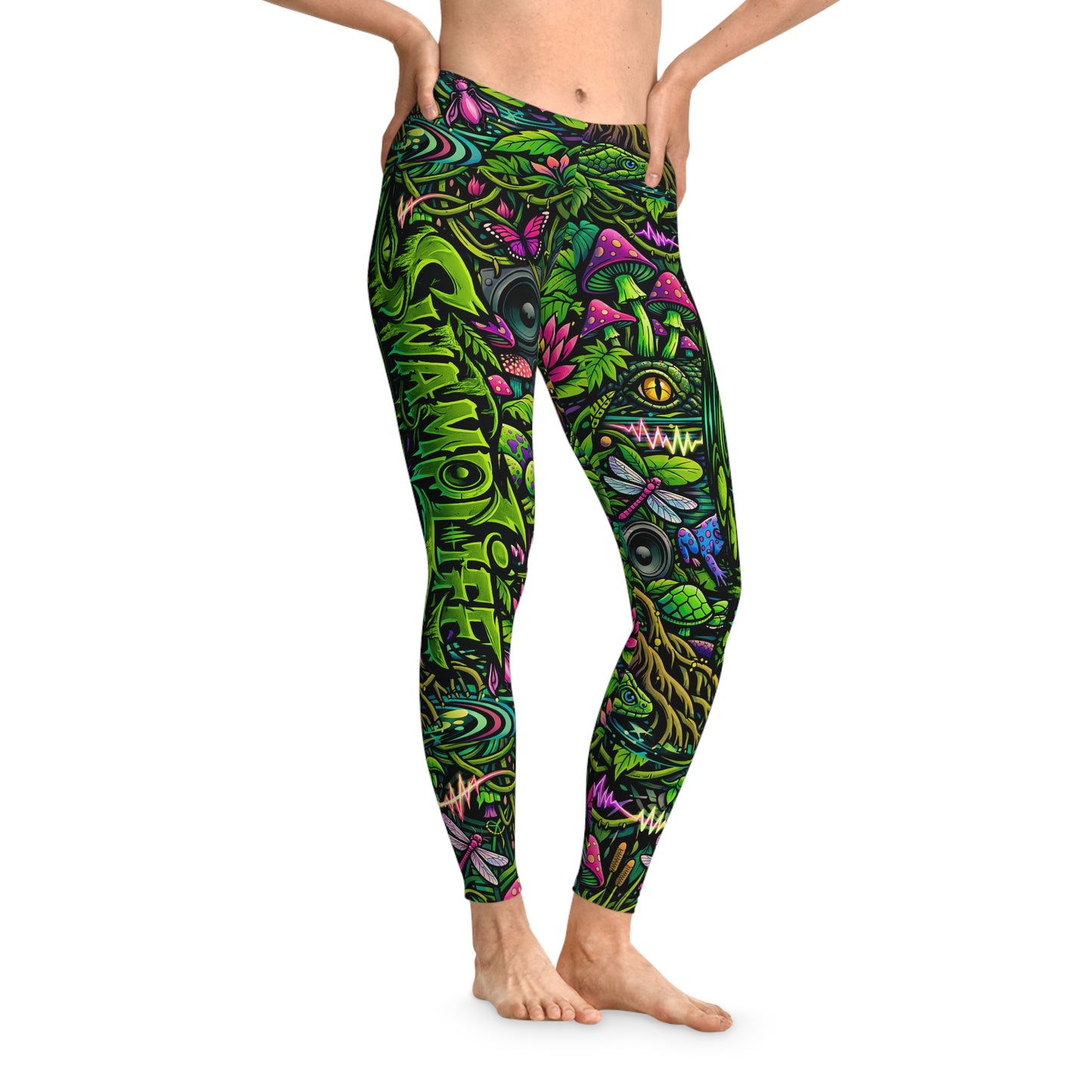 SwampLife Psychedelic Forest Leggings — Neon Mushroom Allover Print