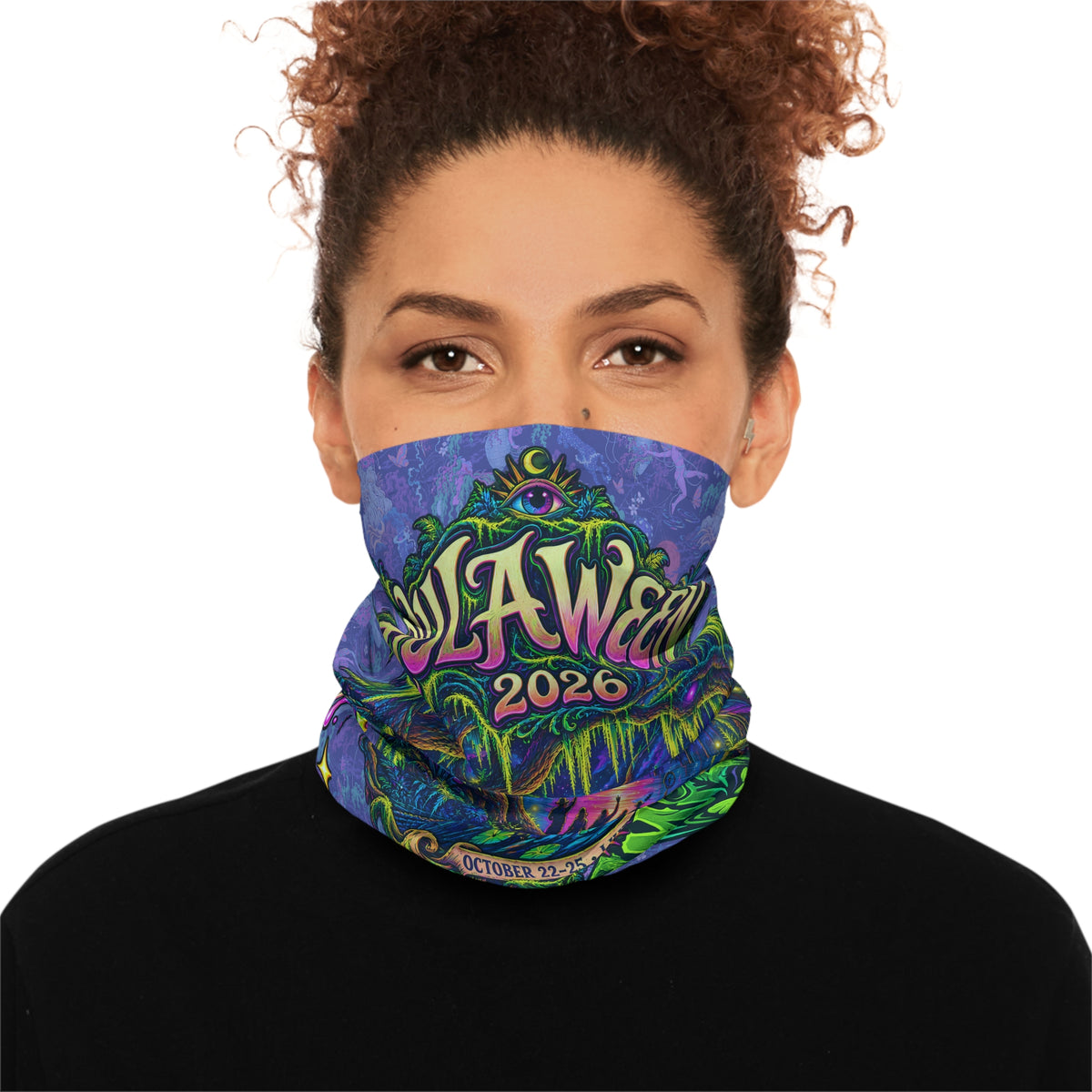 Psychedelic SwampLife Neck Gaiter — Hulaween 2026 - Happy Hula!