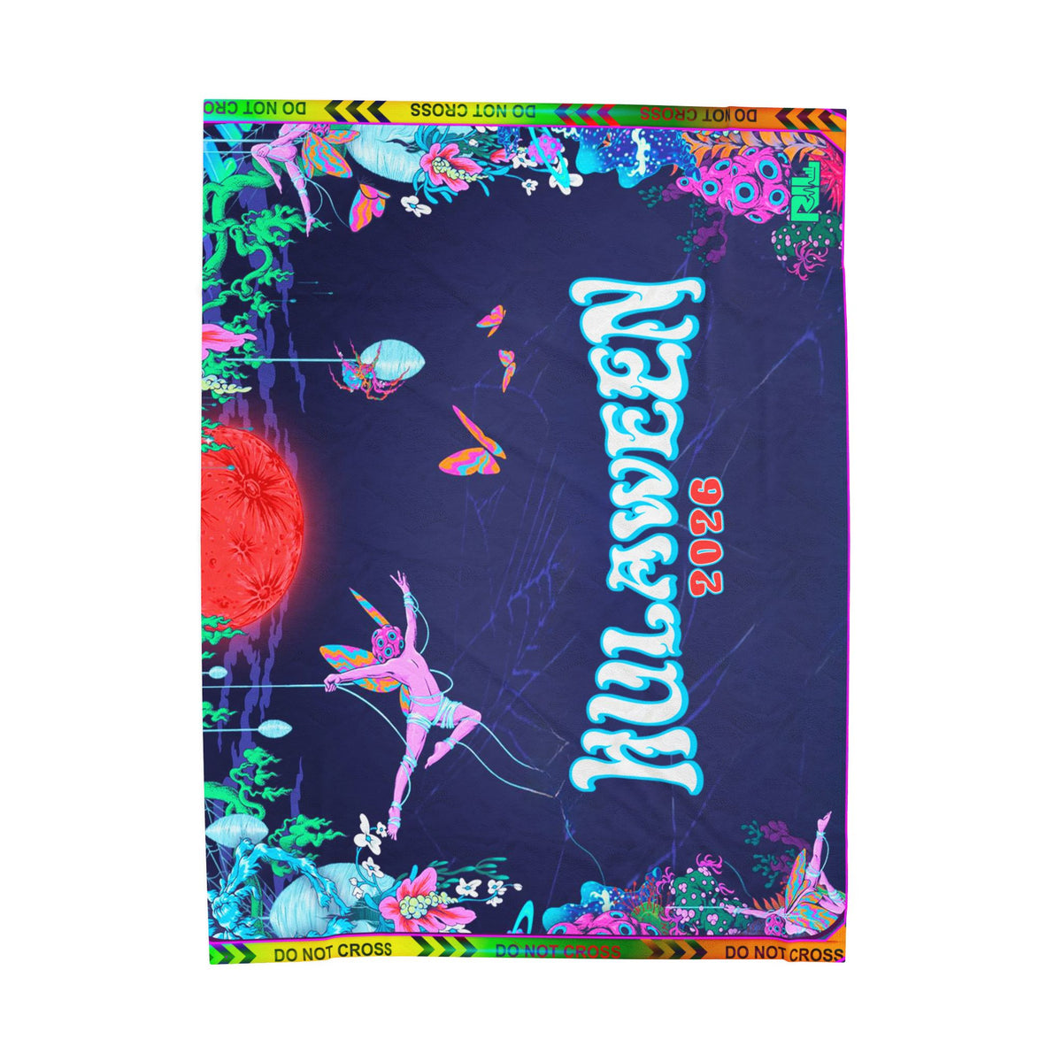 Velveteen Plush Blanket — Neon Floral Surreal Design with 'Velveteen' Text
