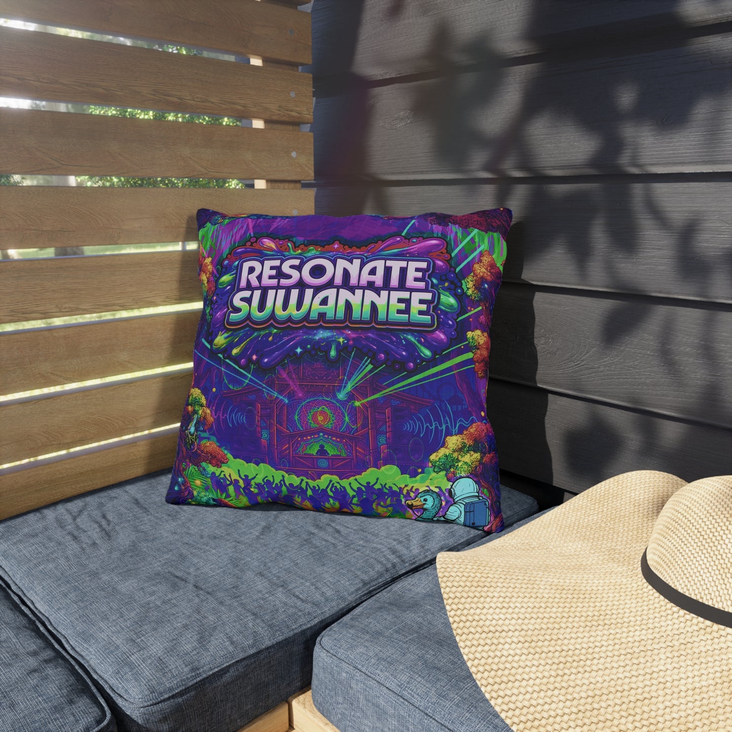 Vibrant Swamplife Outdoor Pillow — Psychedelic Festival Throw Pillow