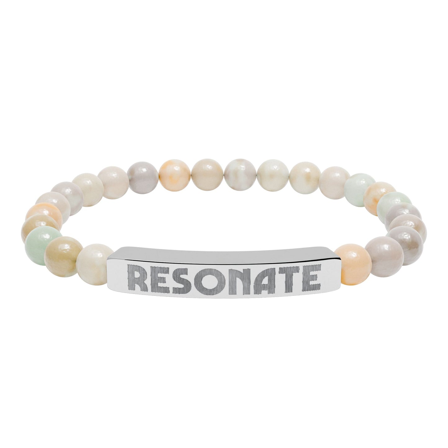 Engraved Natural Stone Stretch Bar Bracelet