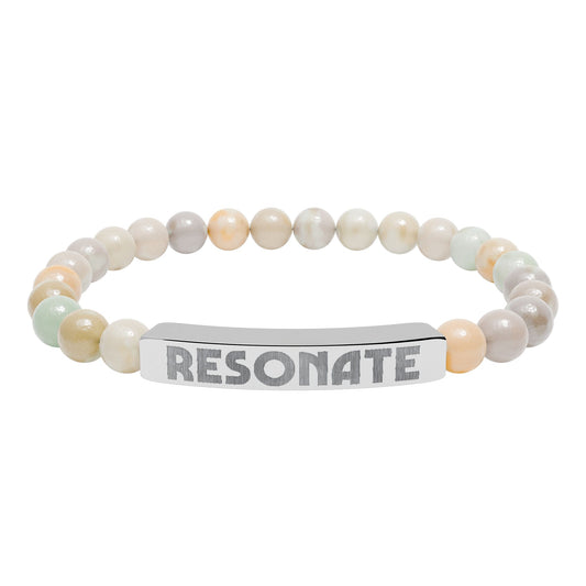 Engraved Natural Stone Stretch Bar Bracelet