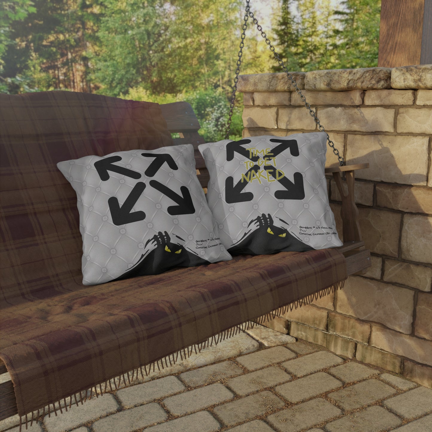 OFF-WHITE - 'Time to Get Naked' Graphic Outdoor Throw Pillow