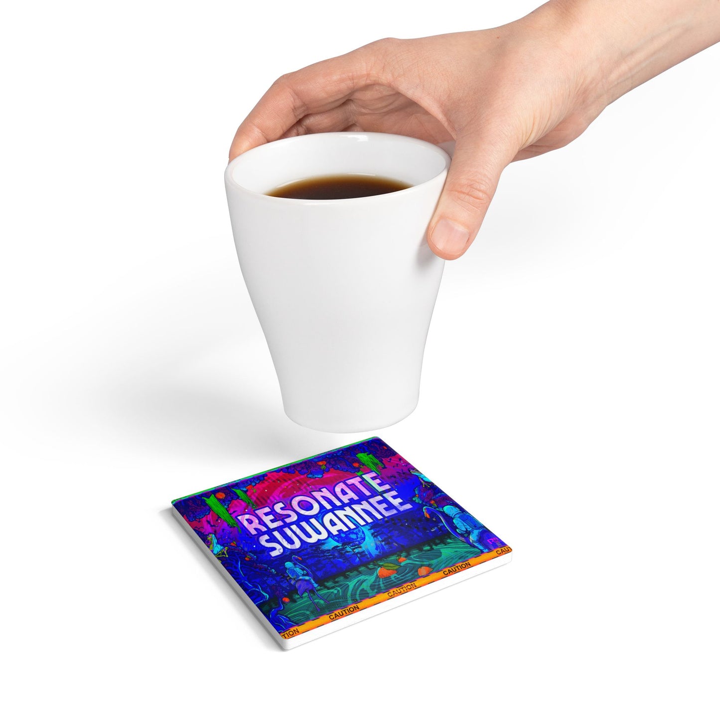Vibrant Psychedelic Festival Ceramic Coaster