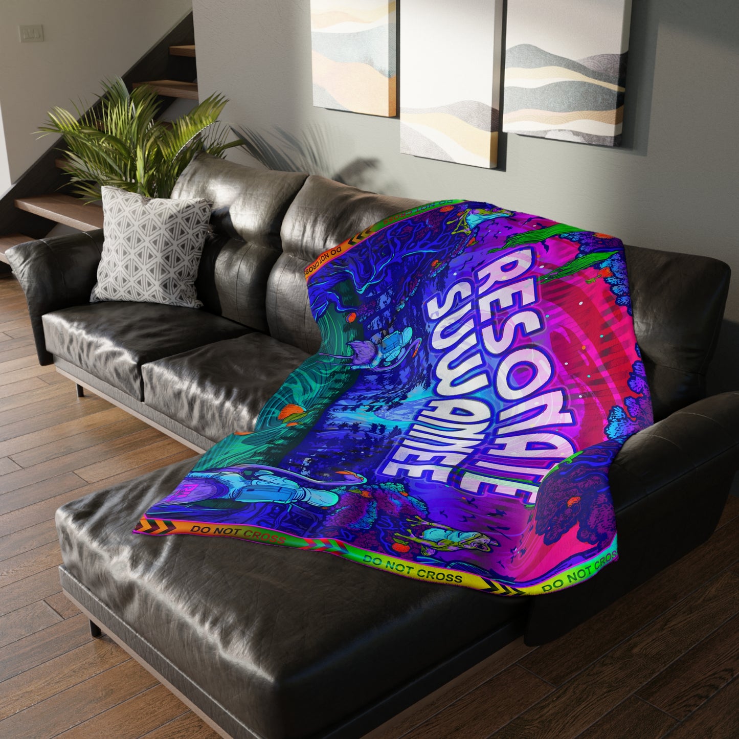 Vibrant Psychedelic Festival Blanket — Velveteen Microfiber