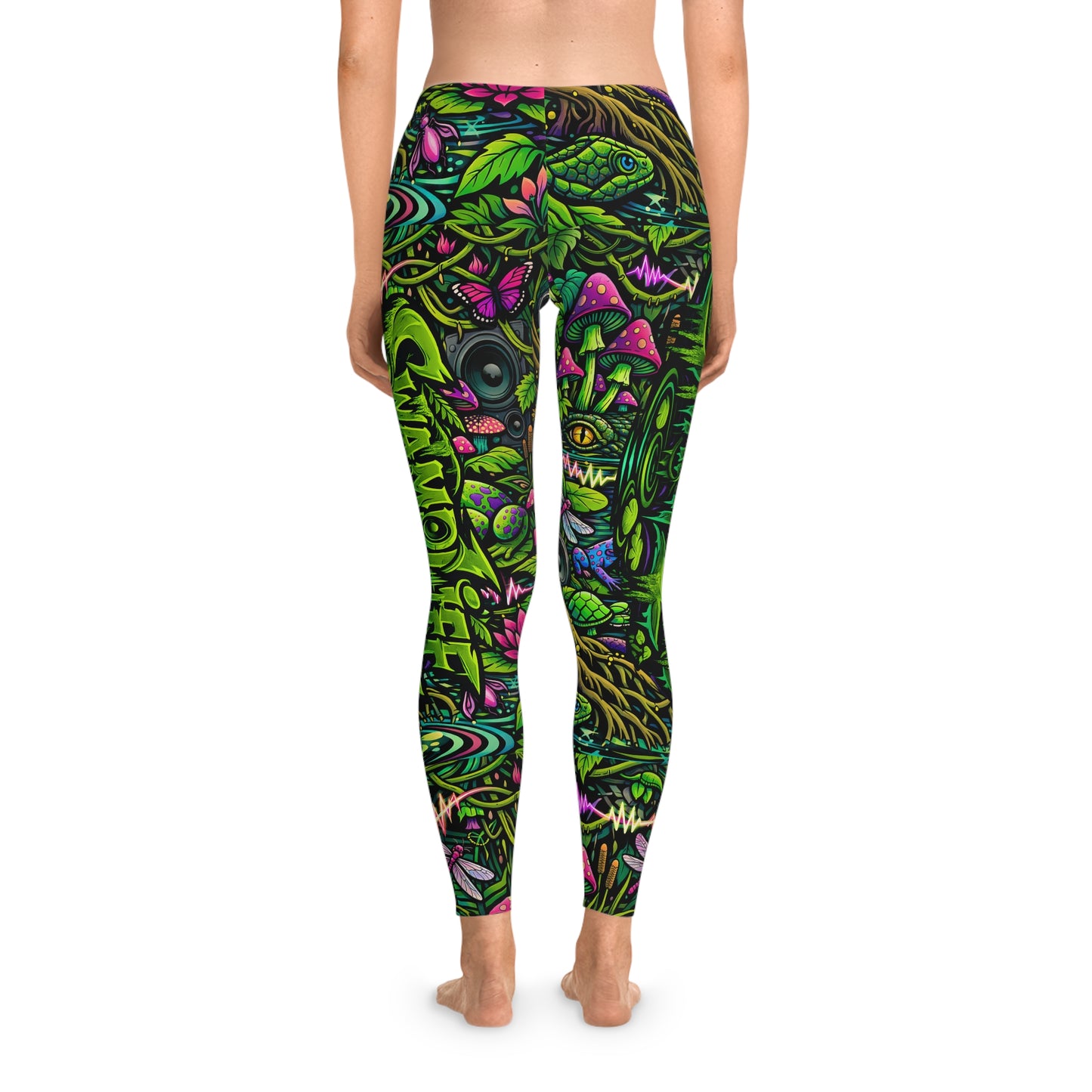 SwampLife Psychedelic Forest Leggings — Neon Mushroom Allover Print