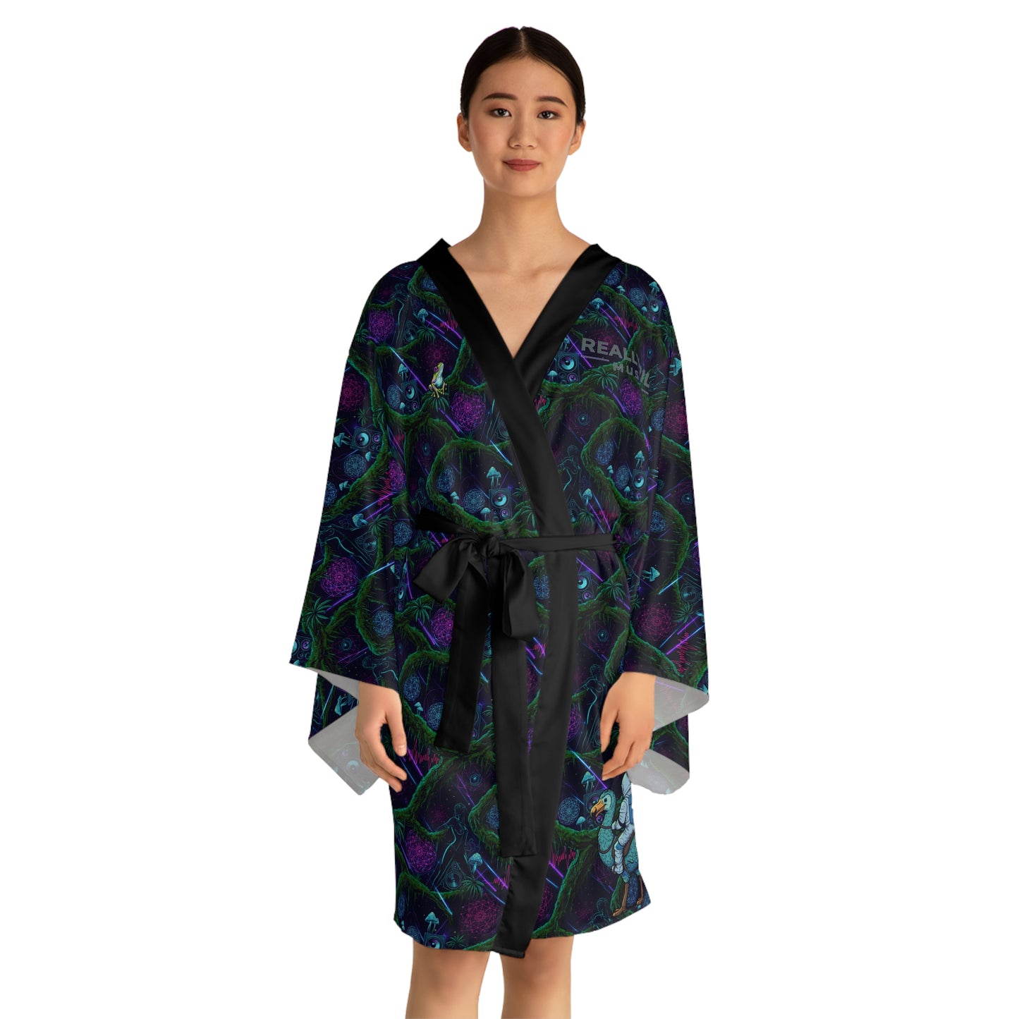 Swamp Bass Kimono Robe - Psychedelic Forest Pattern