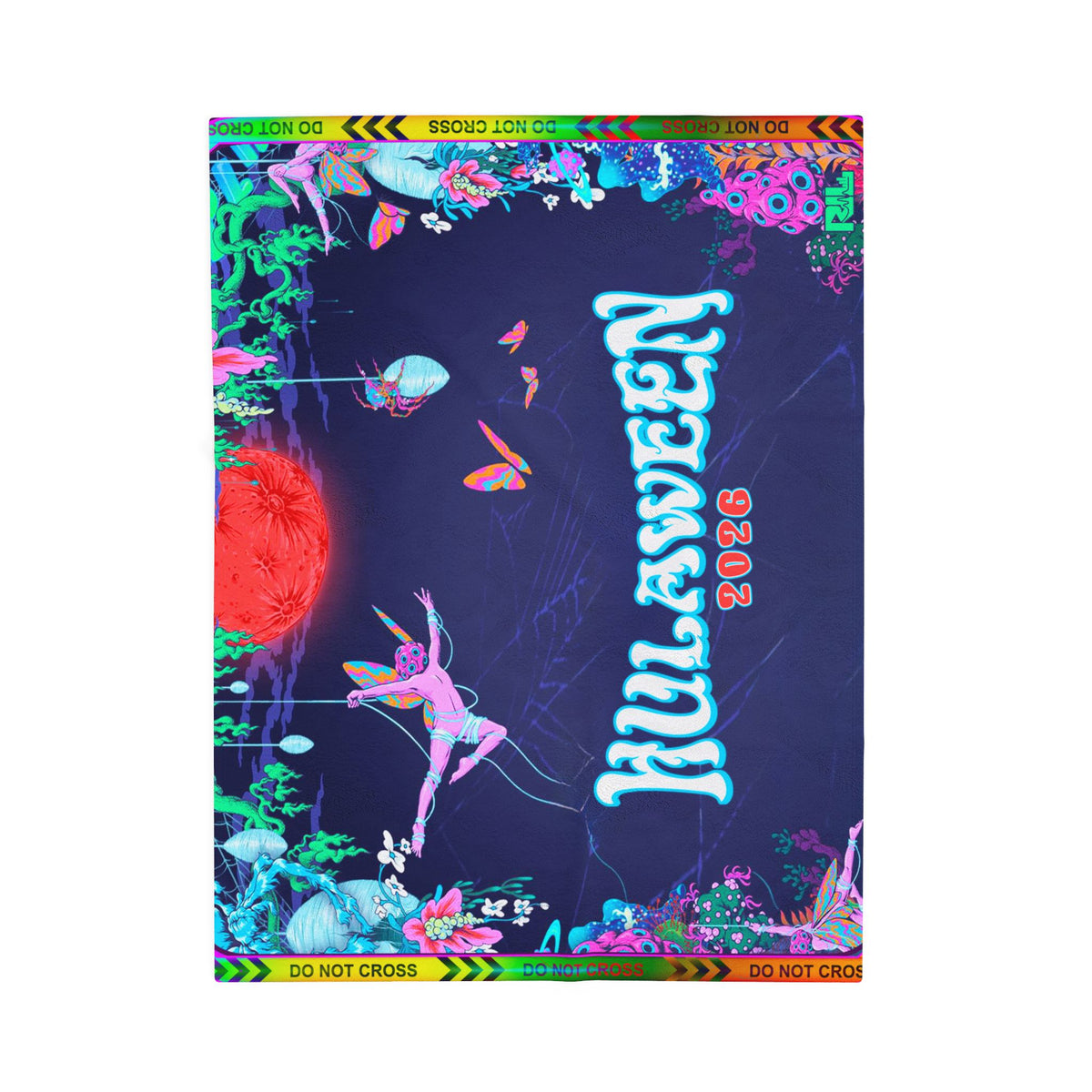 Velveteen Plush Blanket — Neon Floral Surreal Design with 'Velveteen' Text