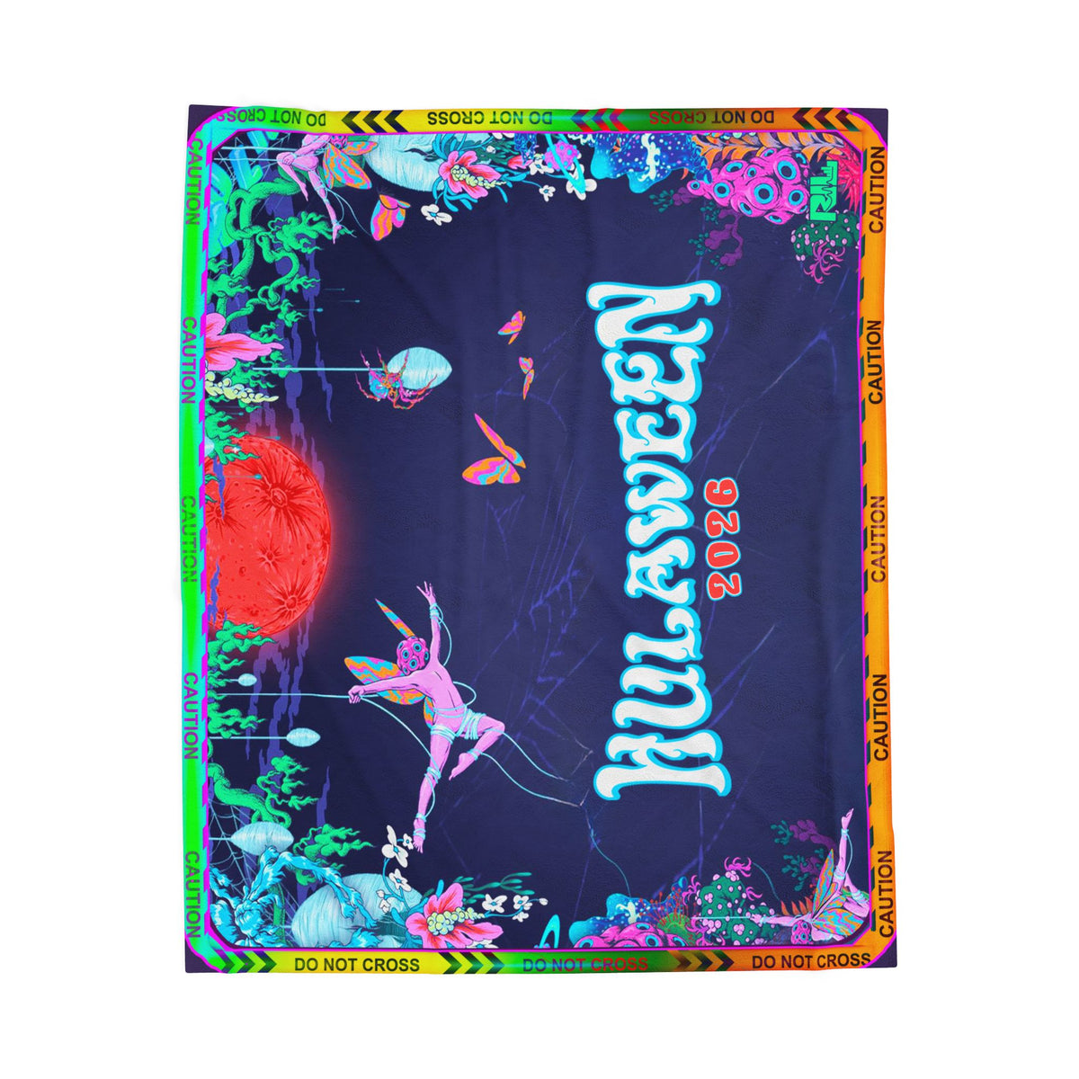 Velveteen Plush Blanket — Neon Floral Surreal Design with 'Velveteen' Text