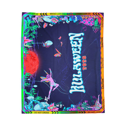 Velveteen Plush Blanket — Neon Floral Surreal Design with 'Velveteen' Text