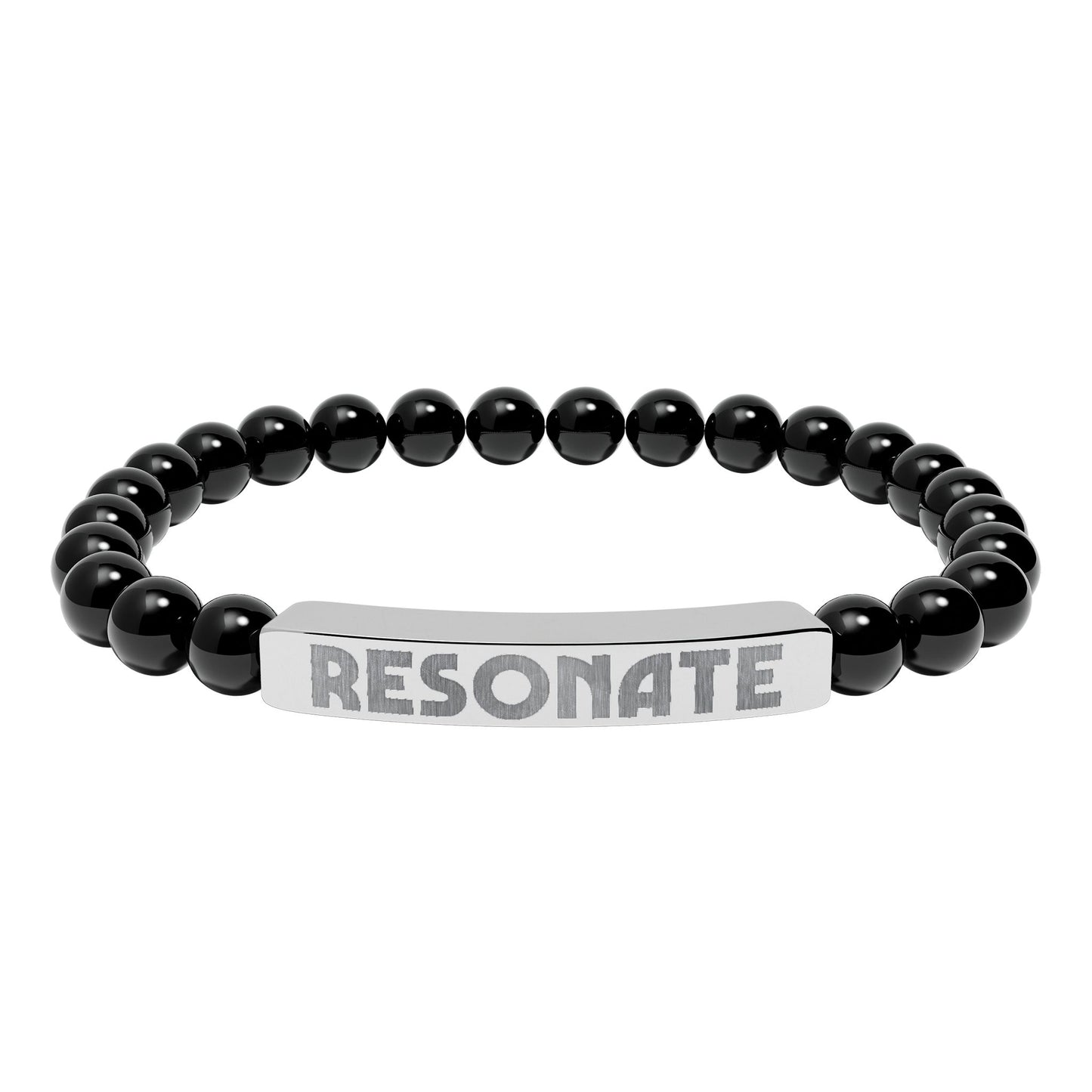 Engraved Natural Stone Stretch Bar Bracelet