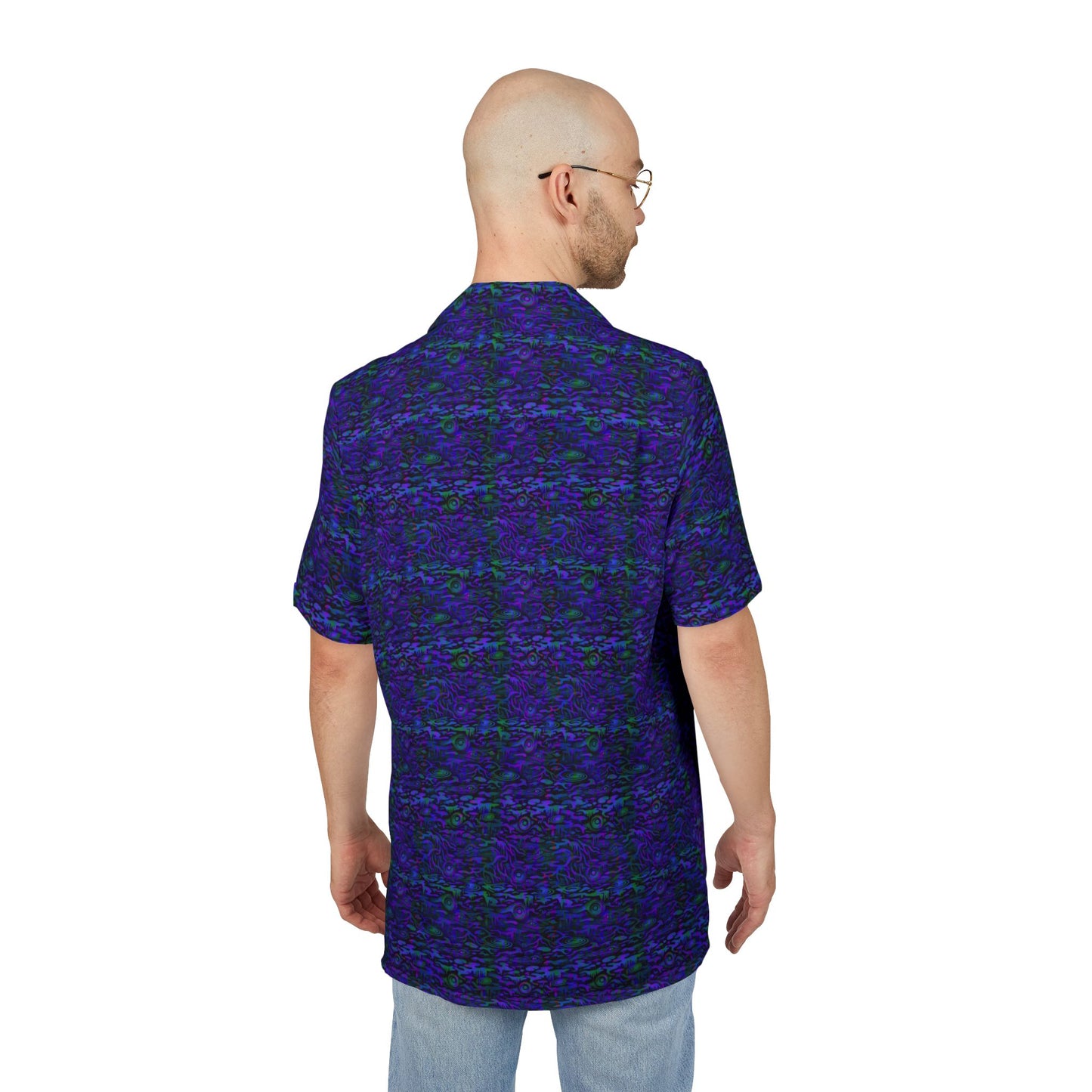 Purple Wave Hawaiian Shirt with Pink Pocket - Retro Tropical Button-Down
