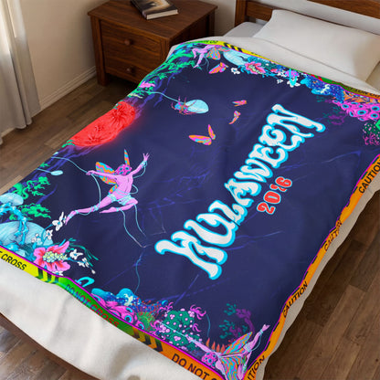 Velveteen Plush Blanket — Neon Floral Surreal Design with 'Velveteen' Text