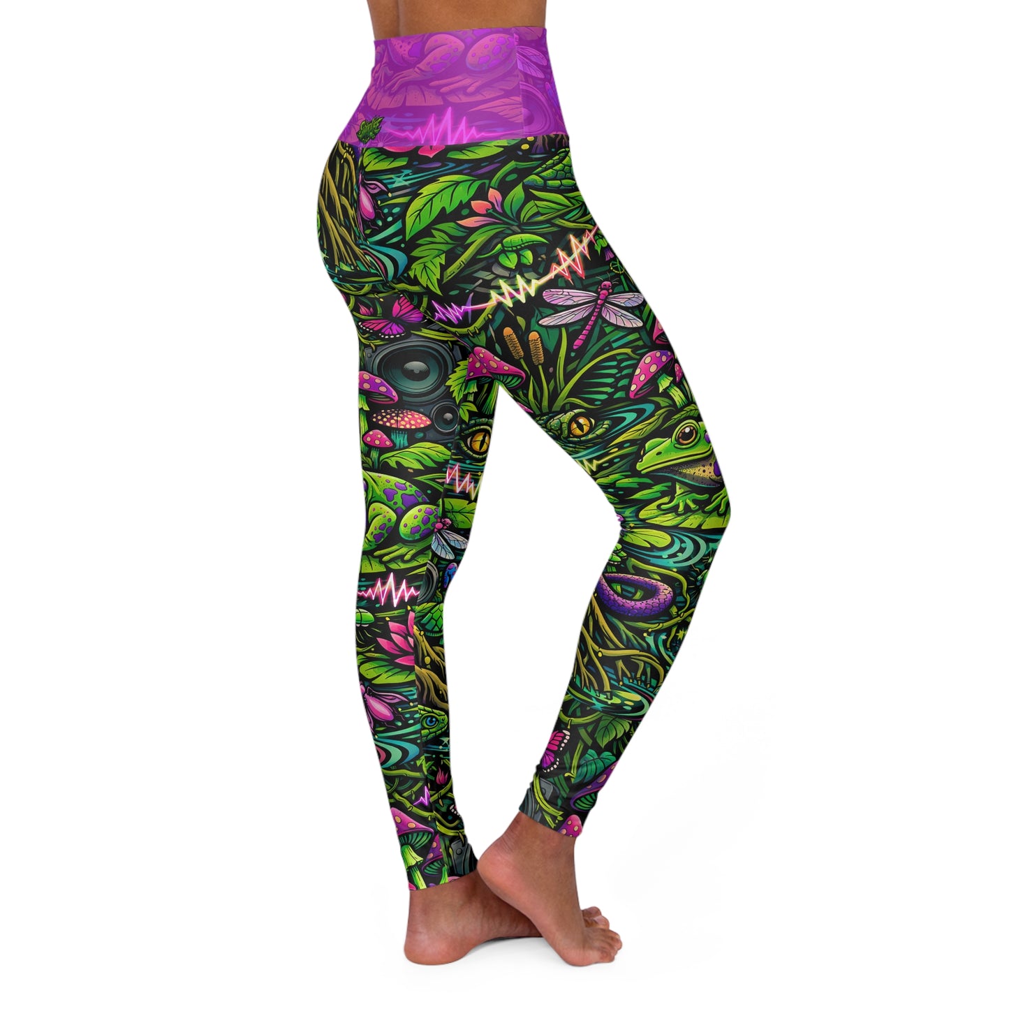 SwampLife Psychedelic Forest Mushroom Print: High-Waisted Yoga Leggings