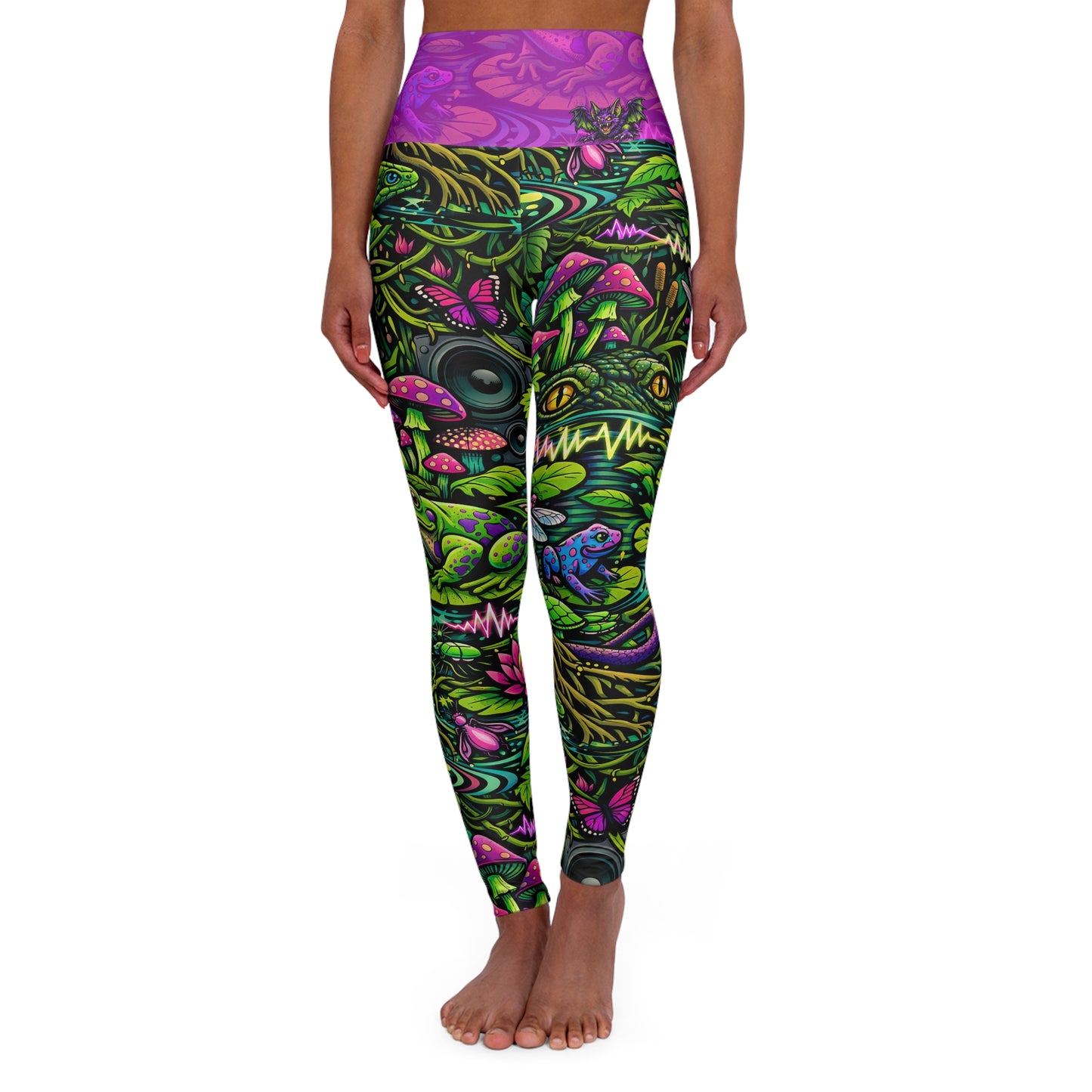 SwampLife Psychedelic Forest Mushroom Print: High-Waisted Yoga Leggings